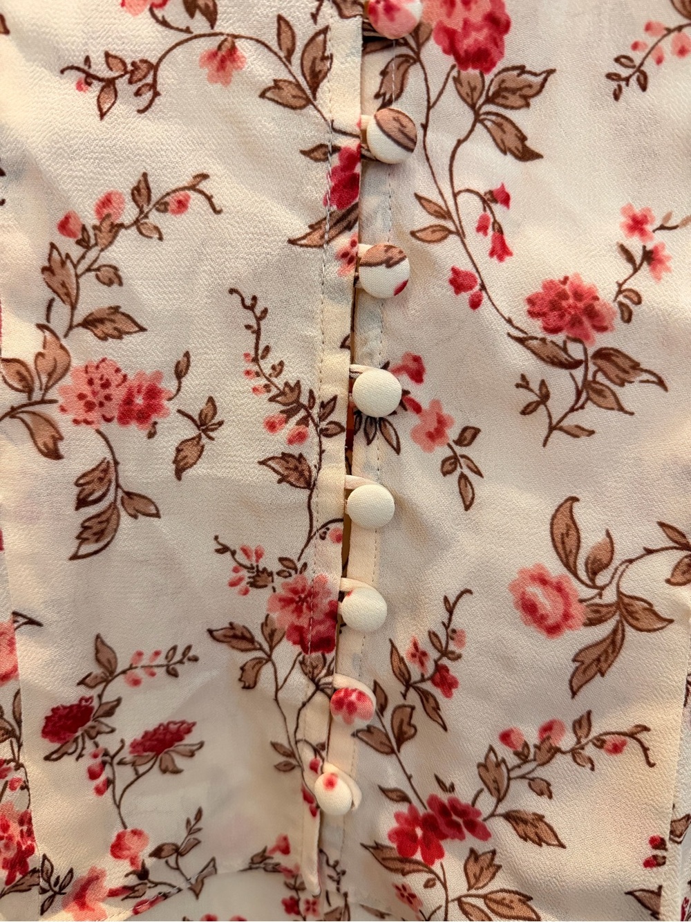 Reformation Cream Floral V-Neck Button Blouse with Pink Roses never worn! - Picture 7 of 7